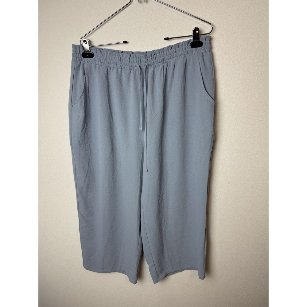 Anyhold Womens Capri‎ Pant-Hi-Rise Wide Leg Pants W/Drawstring- Blue- XL